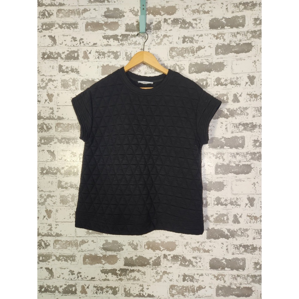 Cozy Casual Quilted Short Sleeve Sweatshirt Size Small Black Lounge Comfy